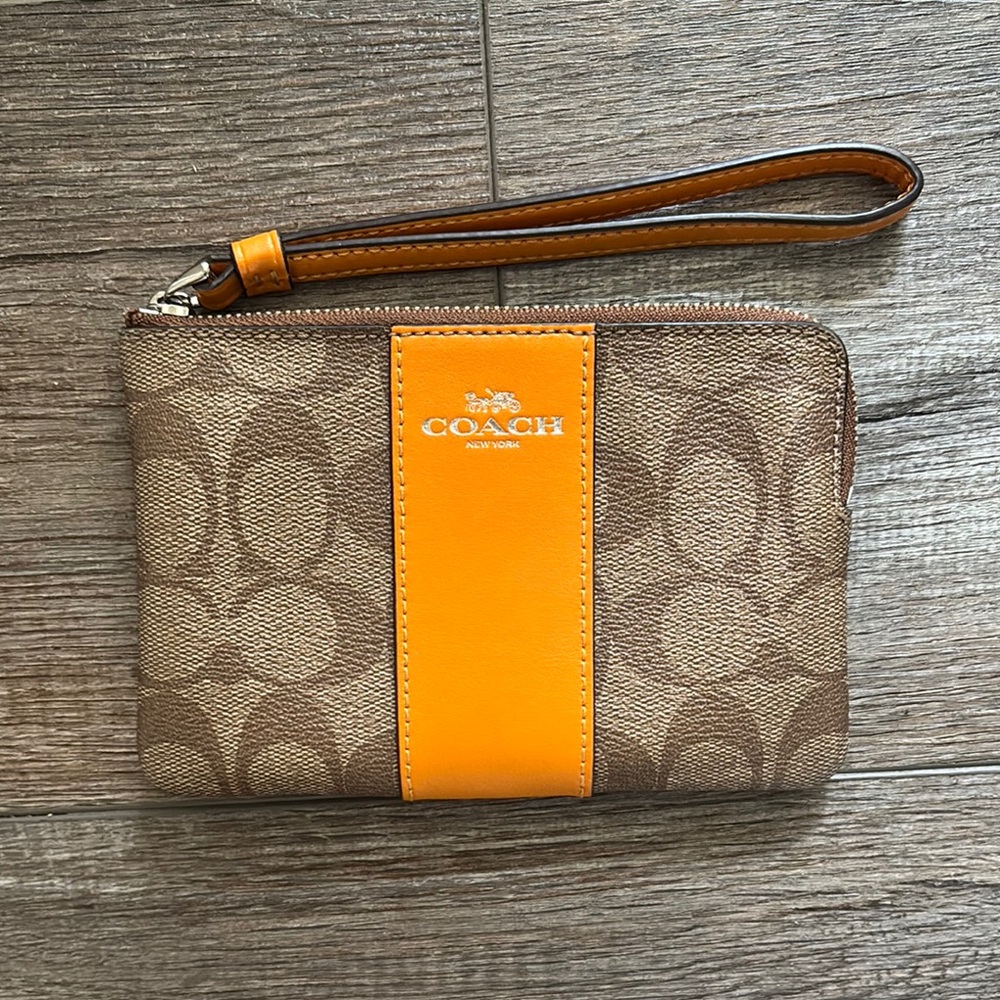 Coach Tan and Orange Wristlet
